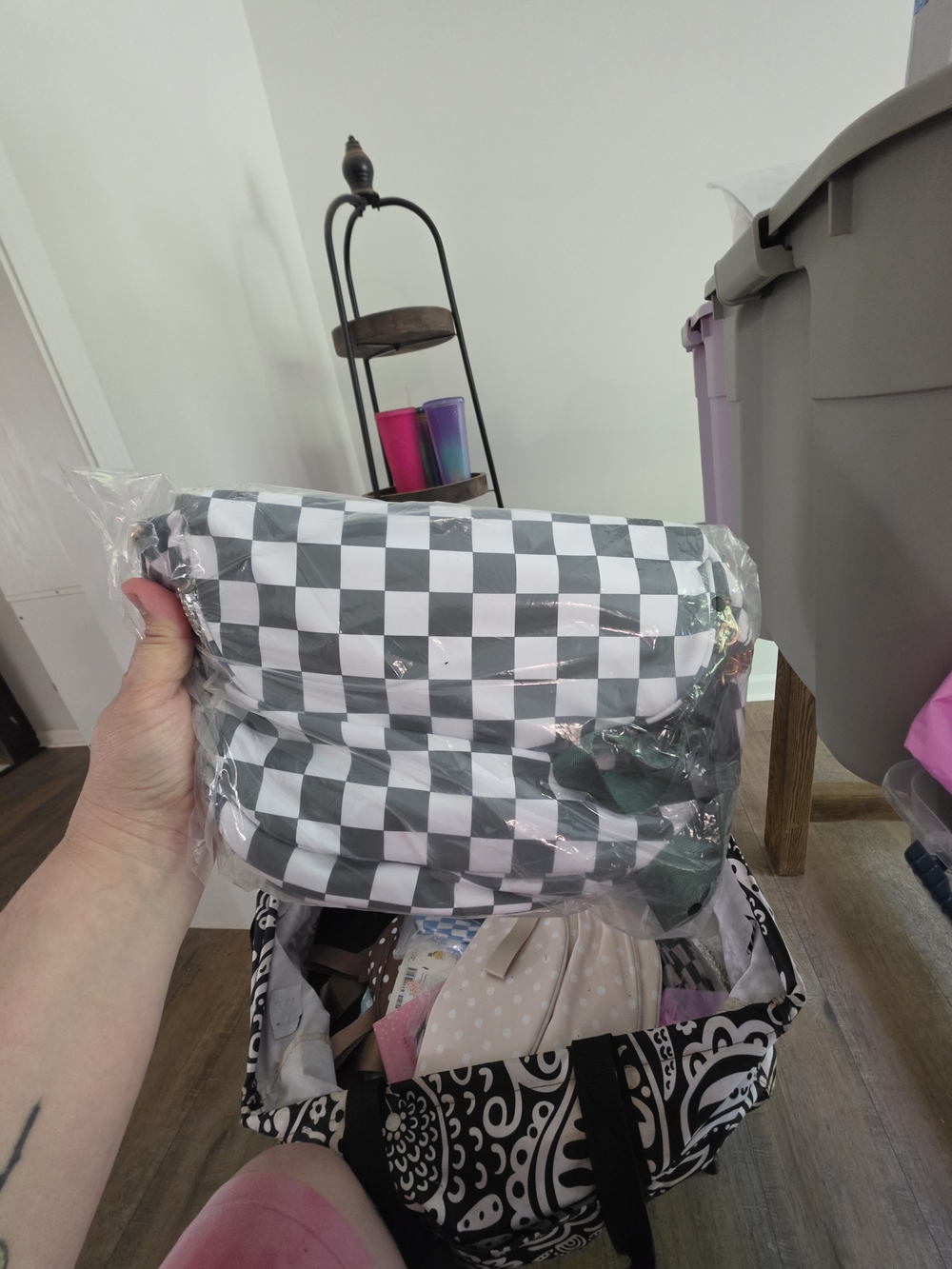 Checkerboard Crossbody Bag in Black and White